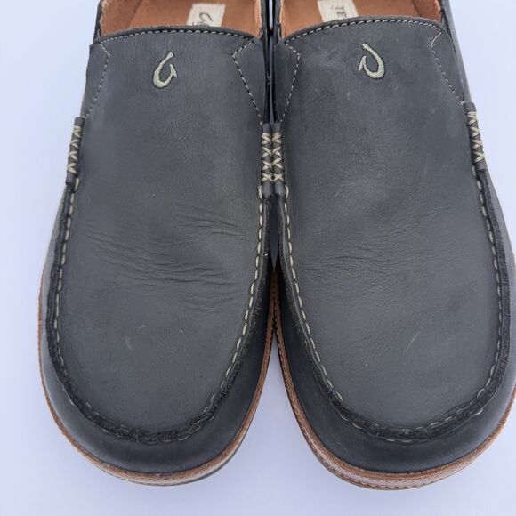 OluKai Moloa Black Leather Loafers Slip Ons mens 12 Excellent Condition main image 16